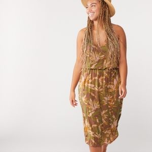 NWT Prana Ayla dress brown floral dress spaghetti strap with built in bra XS XL